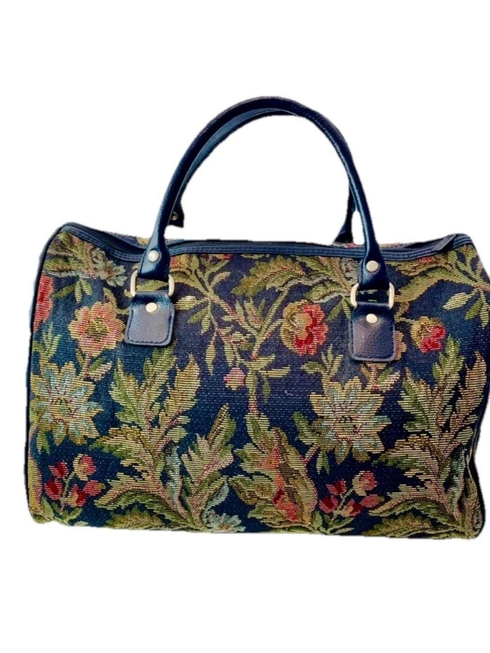 JORDACHE Black Floral Tapestry Luggage Satchel Bag Weekender - Picture 7 of 14